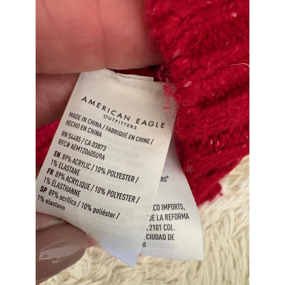 American Eagle Red Knit Patchwork Sweater Mock Ne… - image 4